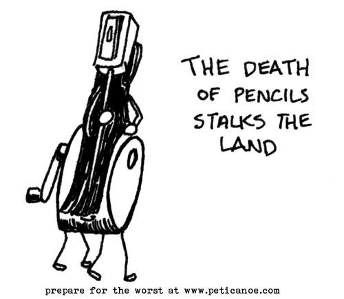 on a pale pencil sharpener with shavings close behind